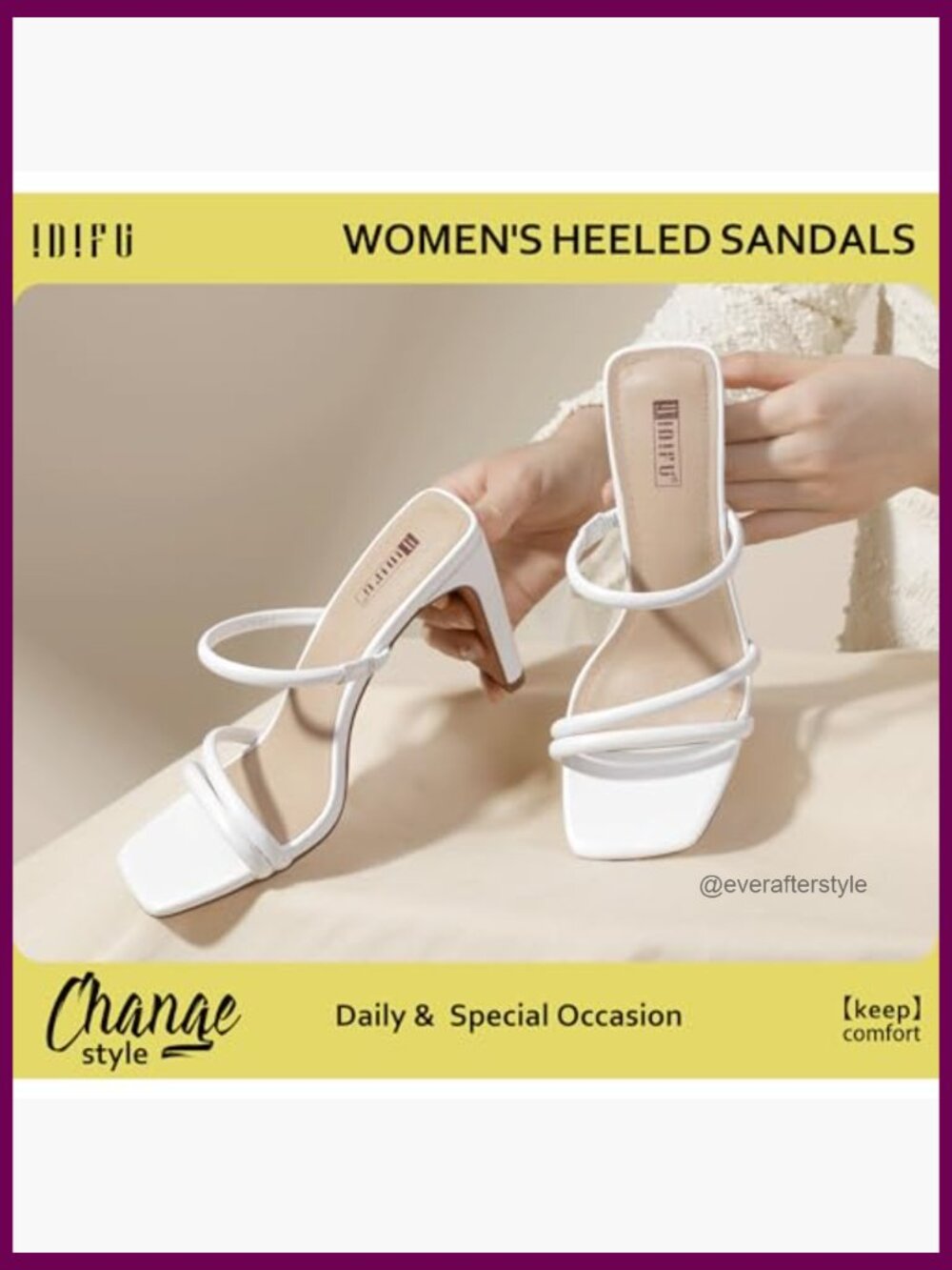 Chunky Block Heel Square Toe Three Strap Slip On Heels Sandals - Picture 4 of 7